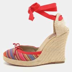 Christian Louboutin Multicolor Striped Canvas Caron Plato Wedge Espadrille Sandals Size 41