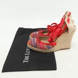 Pre Owned Christian Louboutin Multicolor Striped Canvas Caron Plato Wedge Espadrille Sandals Size 41