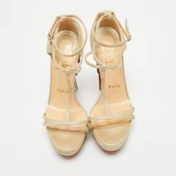 Christian Louboutin Beige Suede Ankle Strap Sandals Size 36.5