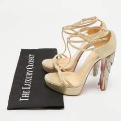 Christian Louboutin Beige Suede Ankle Strap Sandals Size 36.5