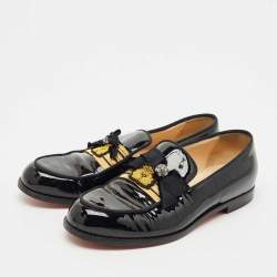 Christian Louboutin Black Patent Leather Slip On Loafers Size 37