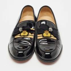 Christian Louboutin Black Patent Leather Slip On Loafers Size 37