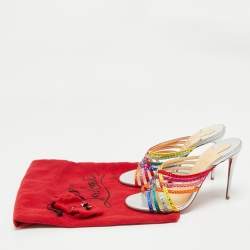 Pre Owned Christian Louboutin Multicolor Satin Marthastrass Slide Sandals Size 38