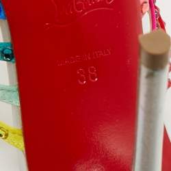 Pre Owned Christian Louboutin Multicolor Satin Marthastrass Slide Sandals Size 38