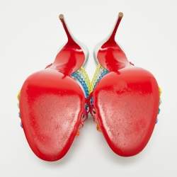 Pre Owned Christian Louboutin Multicolor Satin Marthastrass Slide Sandals Size 38