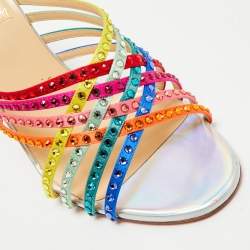 Pre Owned Christian Louboutin Multicolor Satin Marthastrass Slide Sandals Size 38