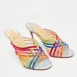 Pre Owned Christian Louboutin Multicolor Satin Marthastrass Slide Sandals Size 38