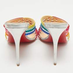 Pre Owned Christian Louboutin Multicolor Satin Marthastrass Slide Sandals Size 38