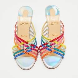 Pre Owned Christian Louboutin Multicolor Satin Marthastrass Slide Sandals Size 38