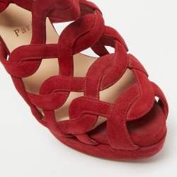 Christian Louboutin Red Suede Larissa Ankle Strap Sandals Size 39