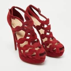 Christian Louboutin Red Suede Larissa Ankle Strap Sandals Size 39