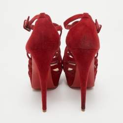 Christian Louboutin Red Suede Larissa Ankle Strap Sandals Size 39