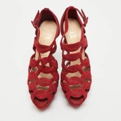 Christian Louboutin Red Suede Larissa Ankle Strap Sandals Size 39