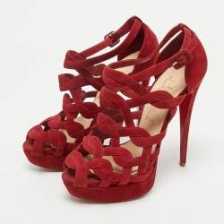 Christian Louboutin Red Suede Larissa Ankle Strap Sandals Size 39