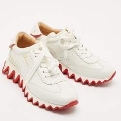 Pre Owned Christian Louboutin White Leather Loubishark Sneakers Size 38