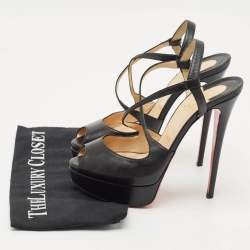 Pre Owned Christian Louboutin Black Leather Cross Me Sandals Size 39