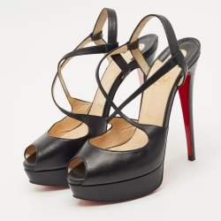 Pre Owned Christian Louboutin Black Leather Cross Me Sandals Size 39