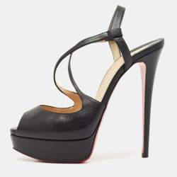 Pre Owned Christian Louboutin Black Leather Cross Me Sandals Size 39