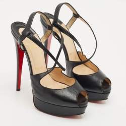 Pre Owned Christian Louboutin Black Leather Cross Me Sandals Size 39