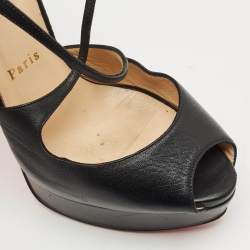 Pre Owned Christian Louboutin Black Leather Cross Me Sandals Size 39