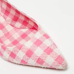Christian Louboutin Pink/White Gingham Fabric Kate Slingback Pumps Size 37
