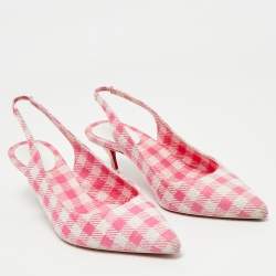 Christian Louboutin Pink/White Gingham Fabric Kate Slingback Pumps Size 37