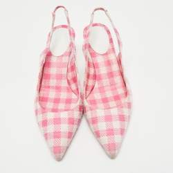 Christian Louboutin Pink/White Gingham Fabric Kate Slingback Pumps Size 37