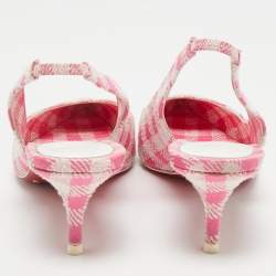 Christian Louboutin Pink/White Gingham Fabric Kate Slingback Pumps Size 37