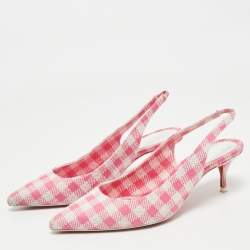 Christian Louboutin Pink/White Gingham Fabric Kate Slingback Pumps Size 37