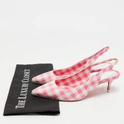 Christian Louboutin Pink/White Gingham Fabric Kate Slingback Pumps Size 37