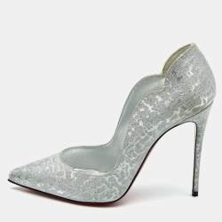 Christian Louboutin Silver Textured Glitter Hot Chick Pumps Size 37