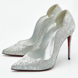 Pre Owned Christian Louboutin Silver Textured Glitter Hot Chick Pumps Size 37