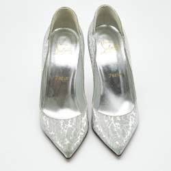 Pre Owned Christian Louboutin Silver Textured Glitter Hot Chick Pumps Size 37