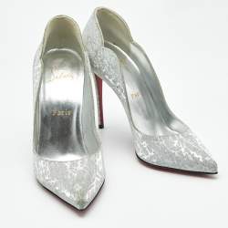 Pre Owned Christian Louboutin Silver Textured Glitter Hot Chick Pumps Size 37