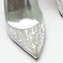 Pre Owned Christian Louboutin Silver Textured Glitter Hot Chick Pumps Size 37