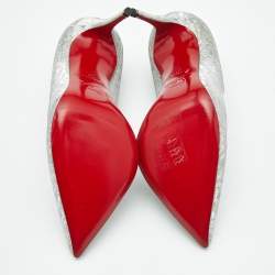 Pre Owned Christian Louboutin Silver Textured Glitter Hot Chick Pumps Size 37