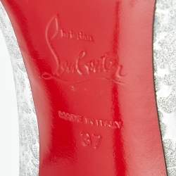Pre Owned Christian Louboutin Silver Textured Glitter Hot Chick Pumps Size 37