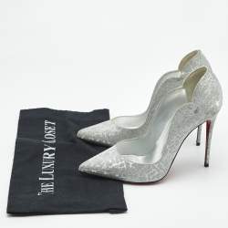 Pre Owned Christian Louboutin Silver Textured Glitter Hot Chick Pumps Size 37