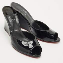 Pre Owned صندل كريستيان لوبوتان كعب سو مي سيور كاحل جلد لامع لون كريمي مقاس 38