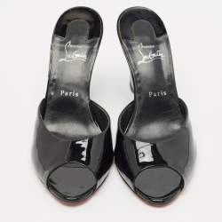 Pre Owned صندل كريستيان لوبوتان كعب سو مي سيور كاحل جلد لامع لون كريمي مقاس 38