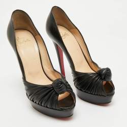 Pre Owned Christian Louboutin Black Leather Jenny Platform Pumps Size 38