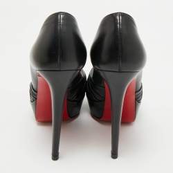 Pre Owned Christian Louboutin Black Leather Jenny Platform Pumps Size 38