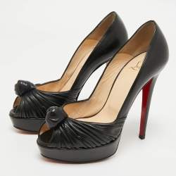 Pre Owned Christian Louboutin Black Leather Jenny Platform Pumps Size 38