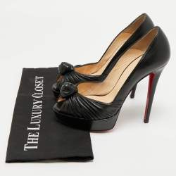 Pre Owned Christian Louboutin Black Leather Jenny Platform Pumps Size 38