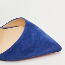 Christian Louboutin Blue Suede Harler Ankle Strap Pumps Size 38
