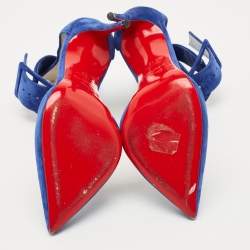Christian Louboutin Blue Suede Harler Ankle Strap Pumps Size 38
