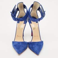 Christian Louboutin Blue Suede Harler Ankle Strap Pumps Size 38