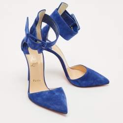 Christian Louboutin Blue Suede Harler Ankle Strap Pumps Size 38