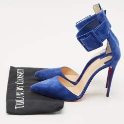 Christian Louboutin Blue Suede Harler Ankle Strap Pumps Size 38
