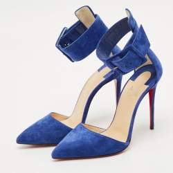 Christian Louboutin Blue Suede Harler Ankle Strap Pumps Size 38